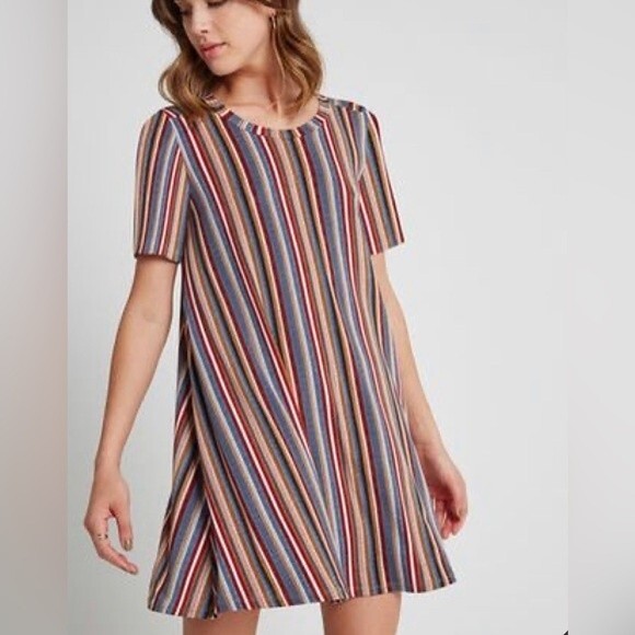 BCBGeneration eclectic earth toned striped shift dress size large - Picture 1 of 6